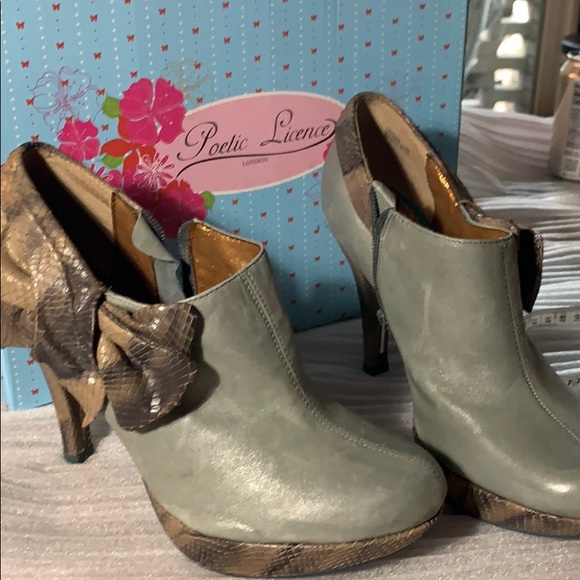 Poetic License Shoes - Poetic License Gray Platform Boots with Bow Detail